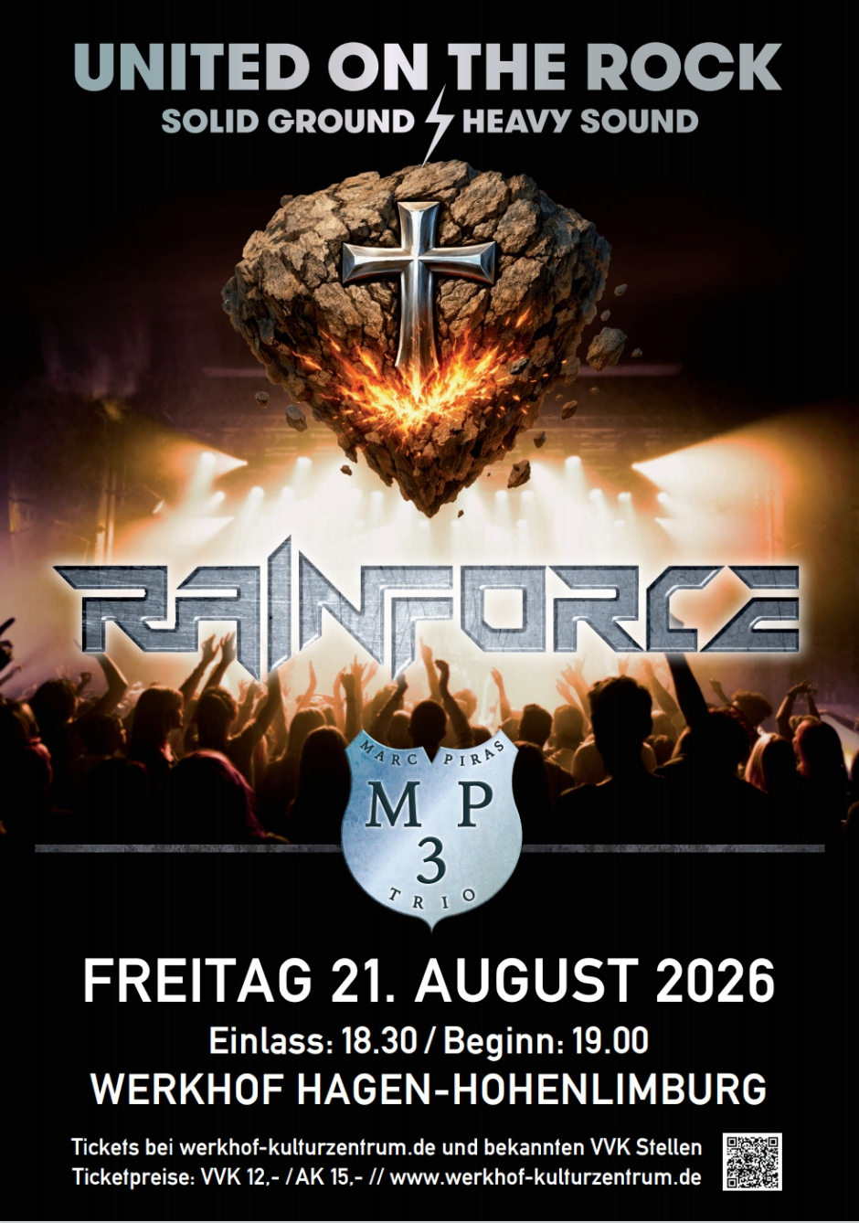 Leider müssen wir euch mitteilen, dass aufgrund eines tragischen Unglücks bei Rainforce diese ihre geplanten Deutschland-Gigs absagen müssen. So auch den Gig am 21. August in Hagen im Werkhof. Rainforce, wir denken an euch!!! Wir, MP3, werden den Gig dennoch machen und laden euch alle ein zum Sommerhut im Werkhof. Das Konzert wird auf der Bühne im Hof stattfinden. Der EINTRITT ist KOSTENLOS!! Wir freuen uns auf euch!!